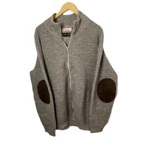 VTG 80s Orvis Men’s Full Zip Wool Cardigan Sweater Suede Patches Men XL- Read